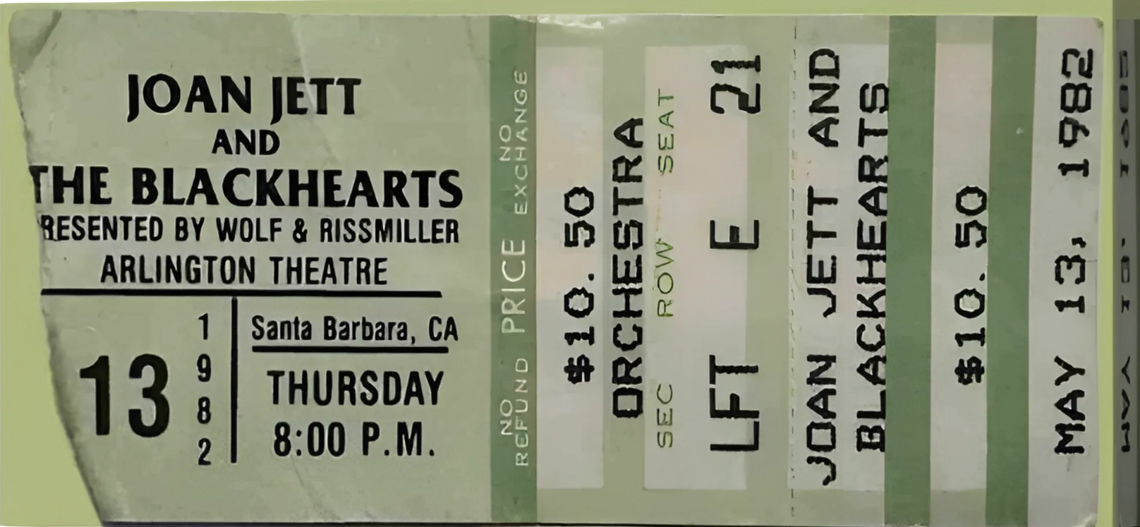 Joan Jett (1982) Concert Ticket Stub on Canvas
