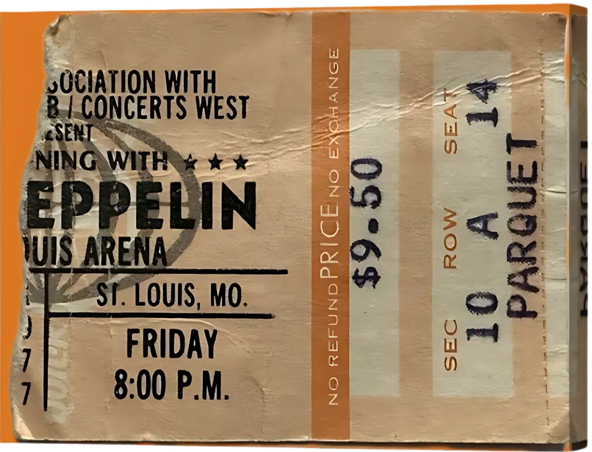 Led Zeppelin (1977) Concert Ticket Stub on Canvas