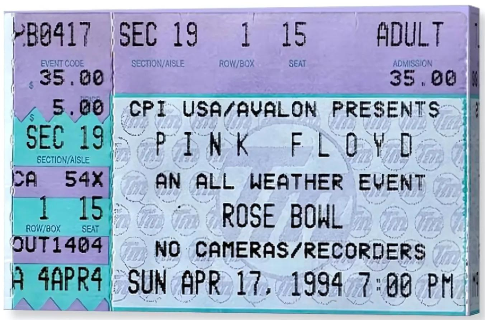 Pink Floyd (1994) Concert Ticket Stub on Canvas