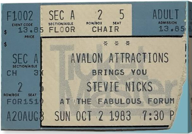 Stevie Nicks (1983) Concert Ticket Stub on Canvas