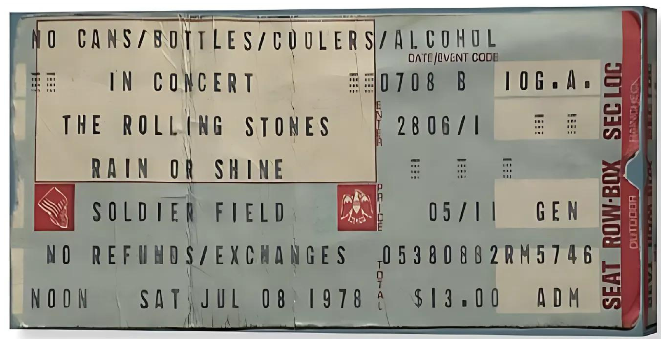 The Rolling Stones (1978) Concert Ticket Stub on Canvas