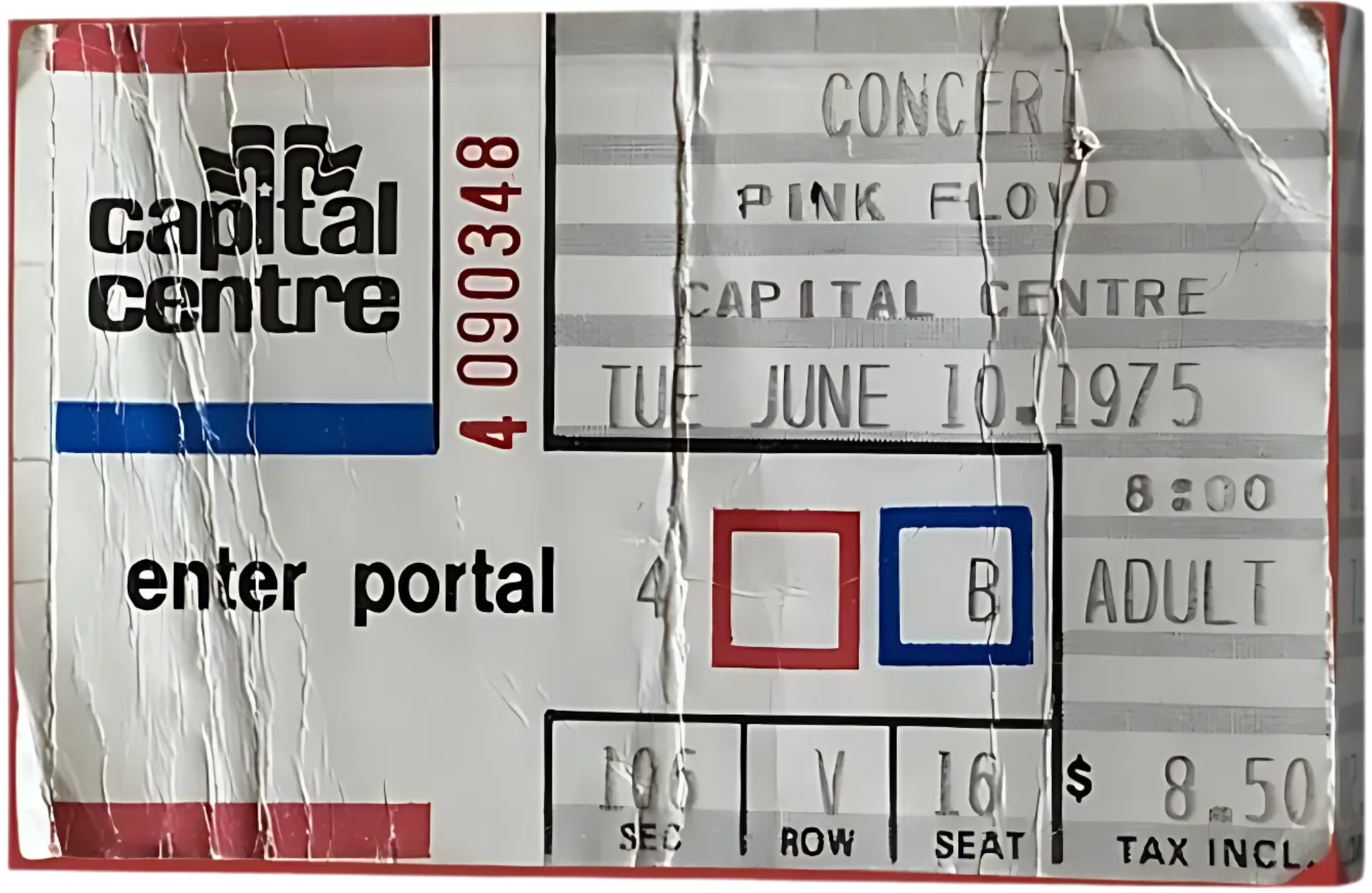 Pink Floyd (1975) Concert Ticket Stub on Canvas