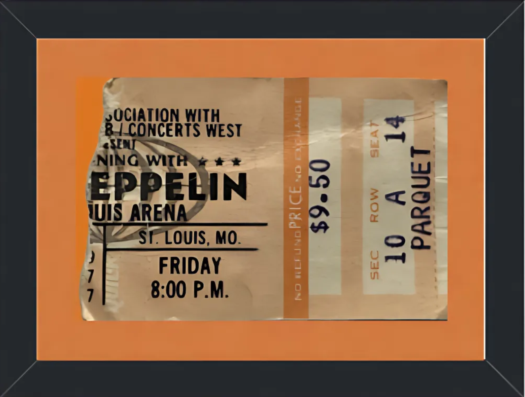 Led Zeppelin Concert Ticket Stub (1977) Framed