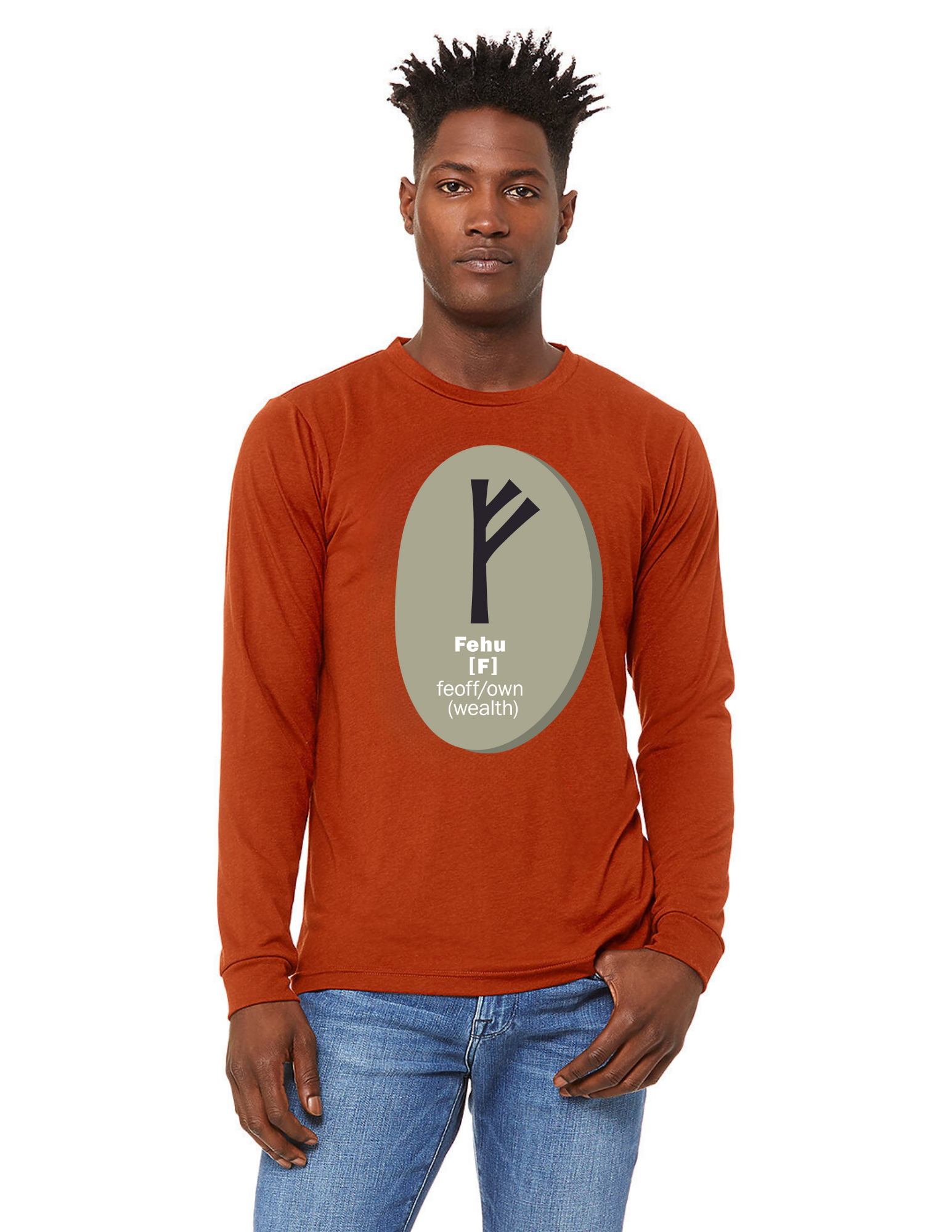 Mens Viking Fehu Rune Long Sleeve