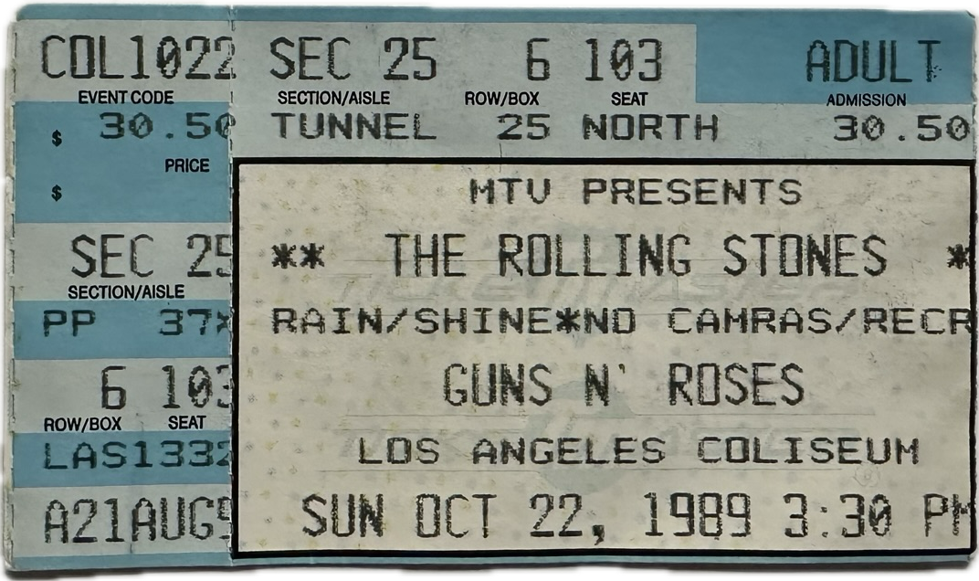 Mens Rolling Stones/Guns 'N Roses (1989) Concert Ticket Long Sleeve