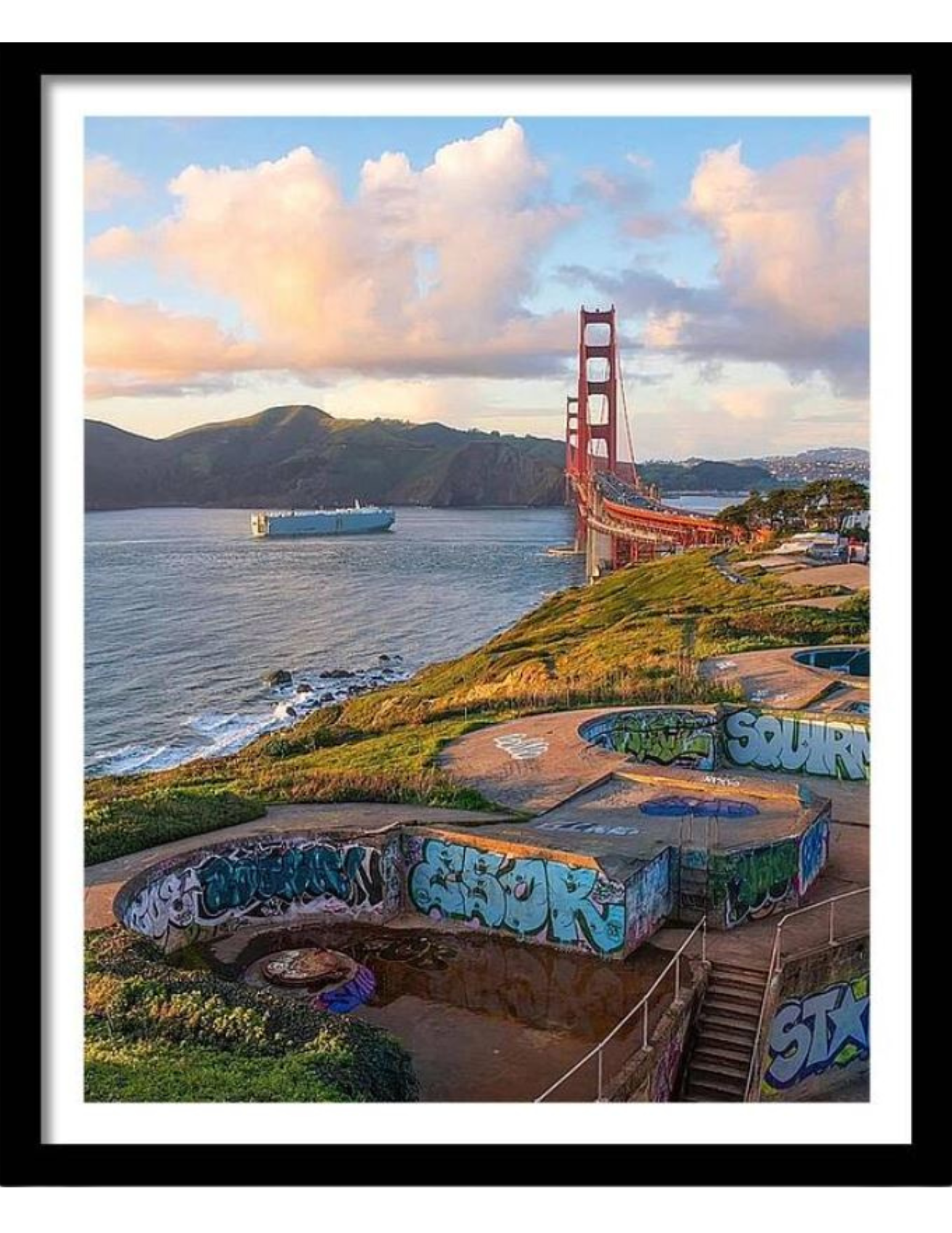 Golden State Bridge with Vibrant Street Art