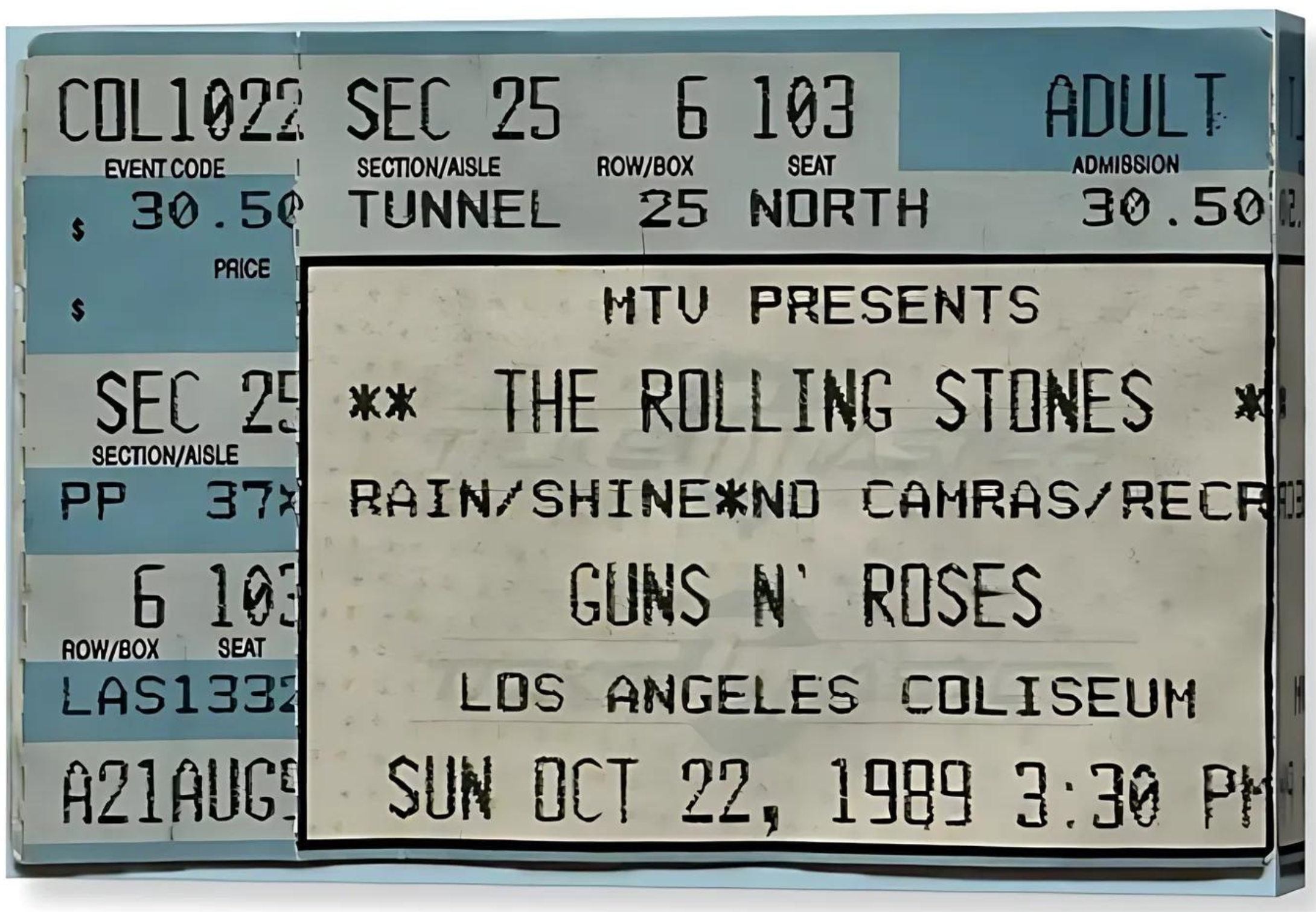 The Rolling Stones (1989) Concert Ticket Stub on Canvas