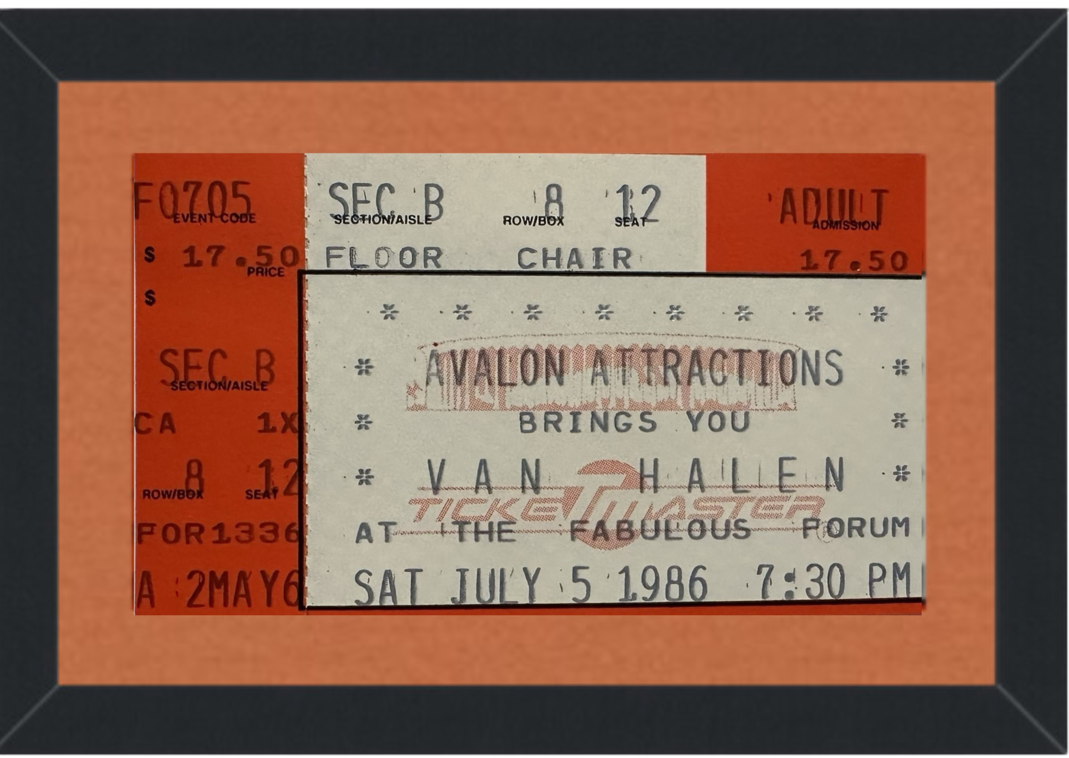 Van Halen Concert Ticket Stub (1982) Framed