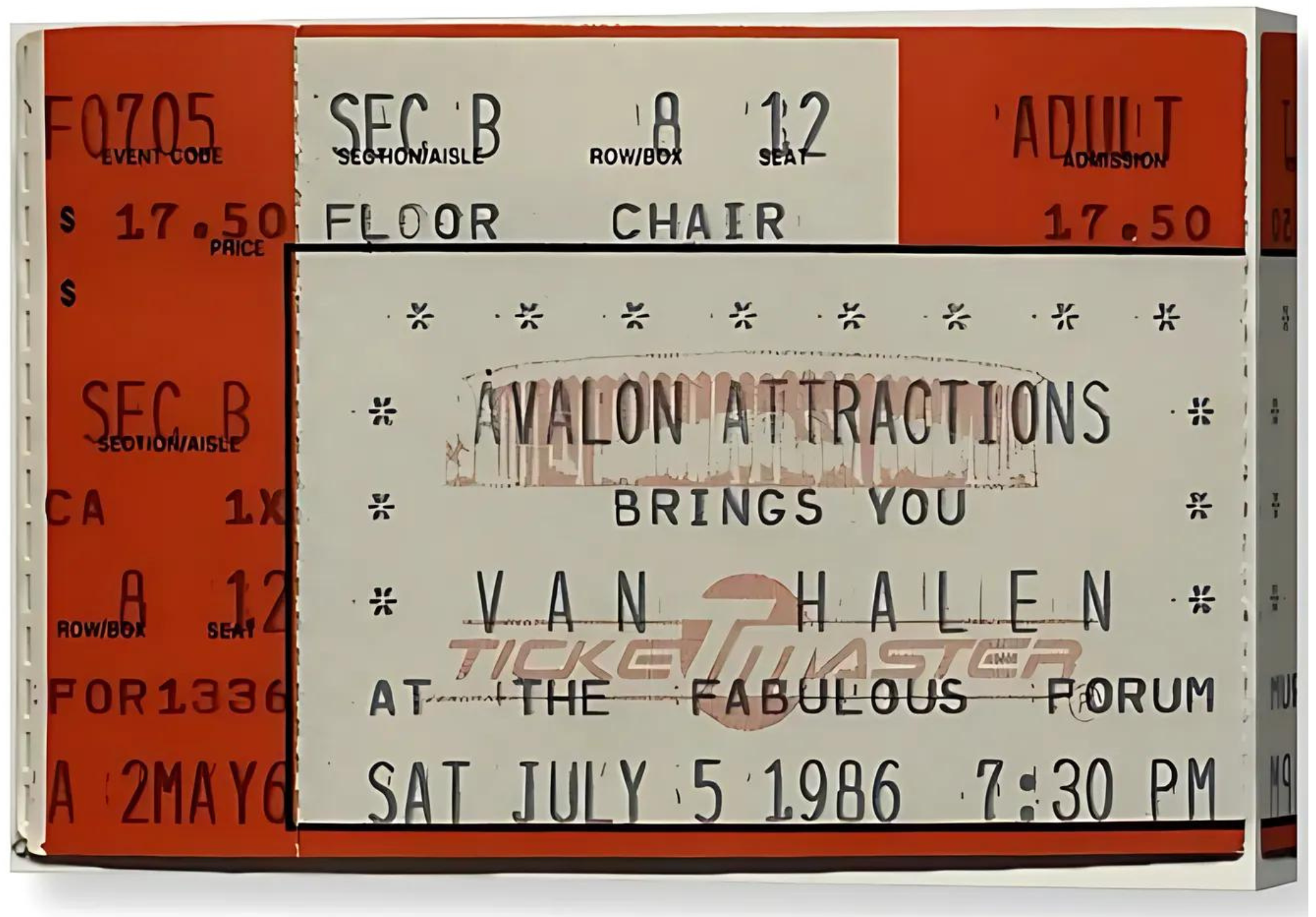 Van Halen (1986) Concert Ticket Stub on Canvas