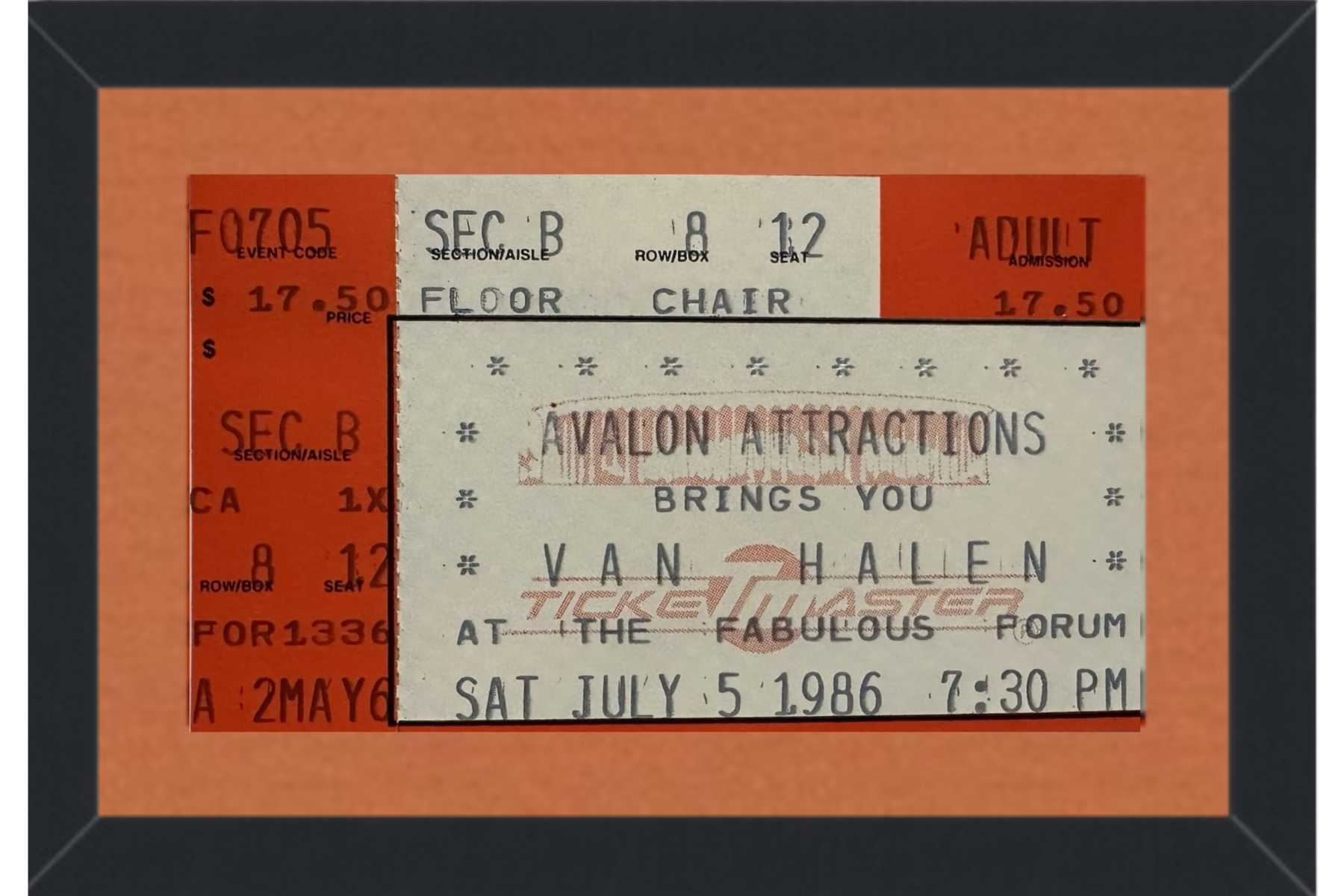 Van Halen Concert Ticket Stub (1982) Framed