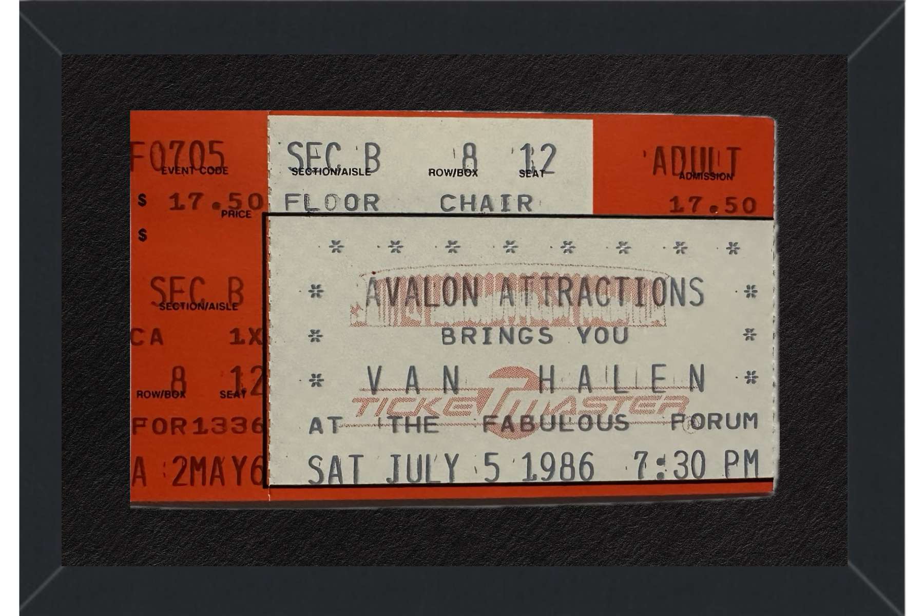 Van Halen Concert Ticket Stub (1982) Framed