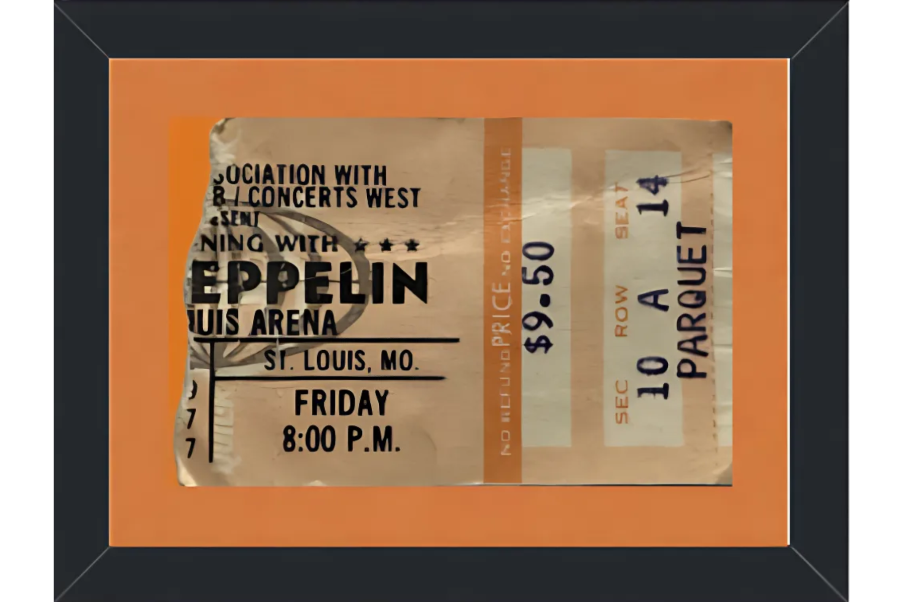 Led Zeppelin Concert Ticket Stub (1977) Framed